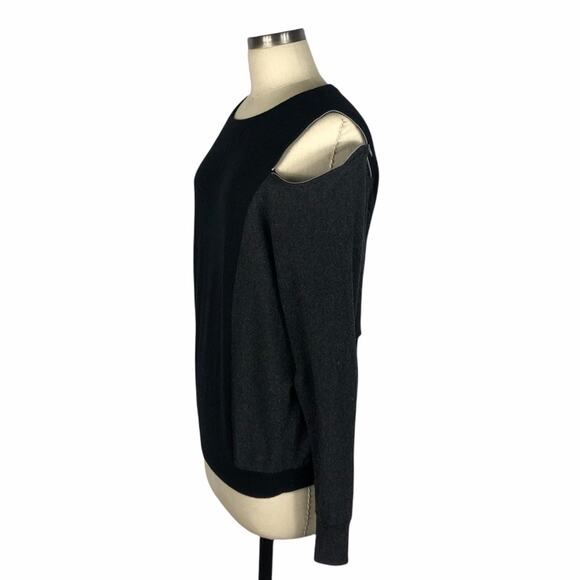 AUTUMN CASHMERE Black Gray Zippered Shoulder Cashmere Pullover Sweater Medium - Picture 2 of 5